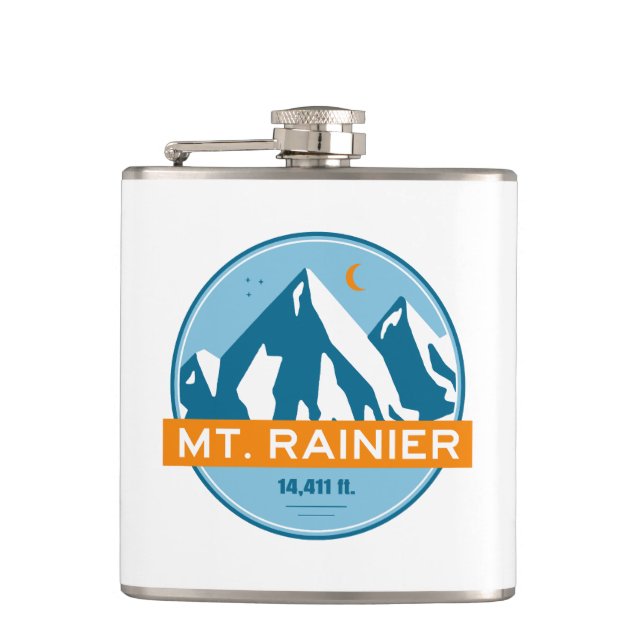 Mt. Rainier Washington Stars Moon Hip Flask (Front)