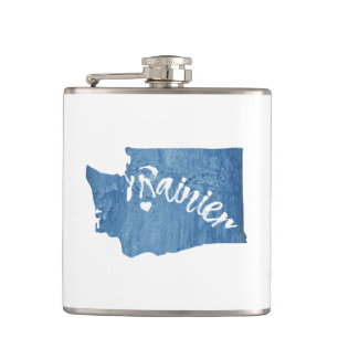 Mt. Rainier Washington Wood Grain Hip Flask