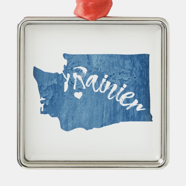 Mt. Rainier Washington Wood Grain Metal Ornament (Front)