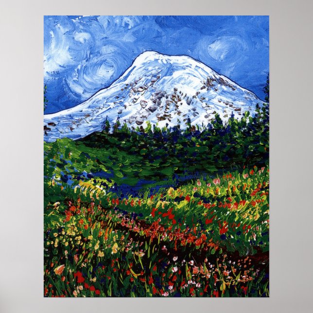 Mt Rainier with Flowers Poster (Front)