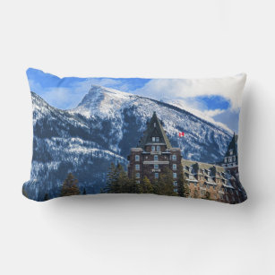 Mt Rundle and Famous Hotel, Banff, Alta, Canada Lumbar Pillow