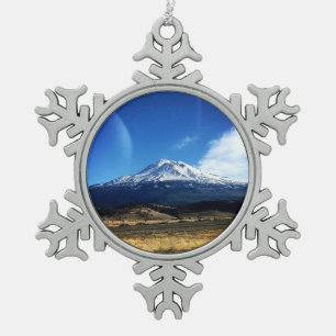 Mt. Shasta, CA Snowflake Pewter Christmas Ornament