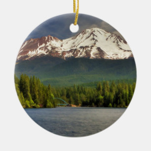 MT SHASTA FROM LAKE SISKIYOU CERAMIC ORNAMENT