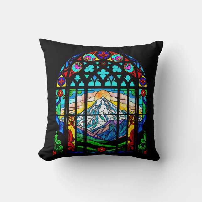 Mt. Shasta in stained glass Throw Pillow (Front)