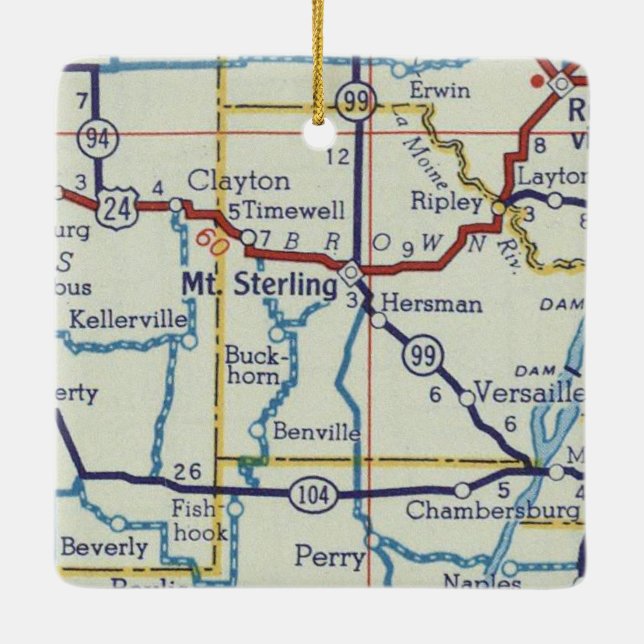 Mt. Sterling IL Vintage Map Ceramic Ornament (Back)