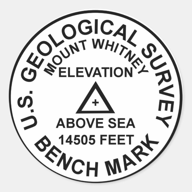 Mt. Whitney USGS Style Benchmark Classic Round Sticker (Front)