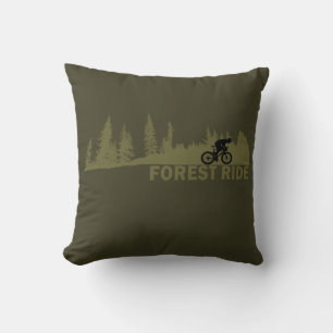 MTB Downhill Forest Ride Mountain Biking Throw Pillow