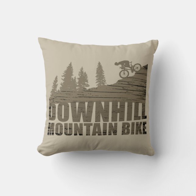 MTB Downhill Mountain Biking Throw Pillow (Front)