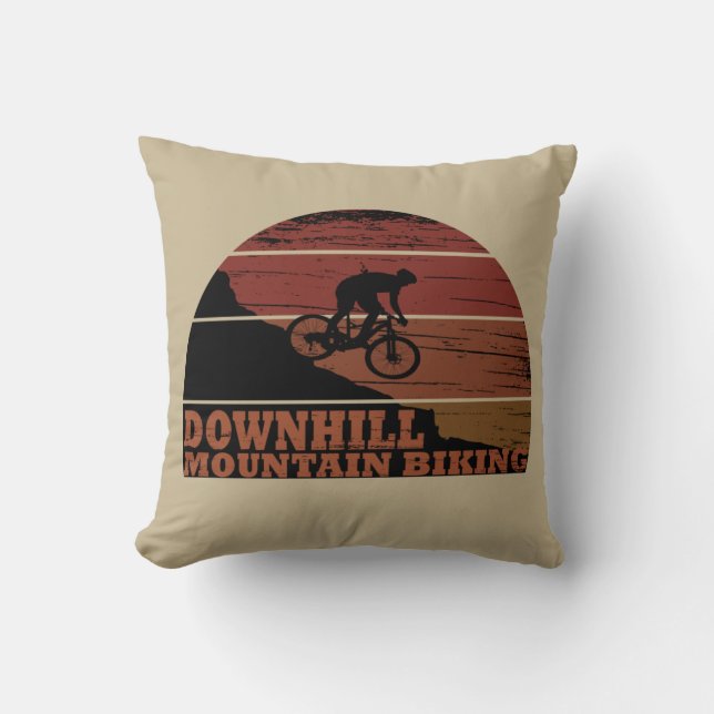 MTB Downhill Mountain Biking Throw Pillow (Front)