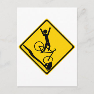 Mtn Biker Crash Road Sign Postcard
