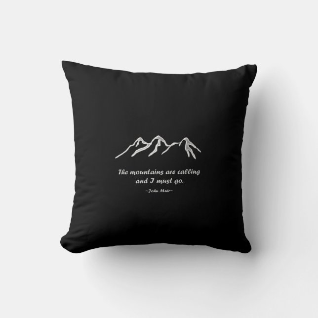 Mtns are calling/Snowy blizzard on Black Design Throw Pillow (Front)