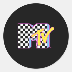 MTV Retro Chequerboard Neon Left Chest Icon Classic Round Sticker