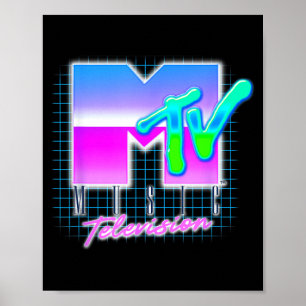 MTV Vaporwave Grid With Neon Retro Aesthetic Poster