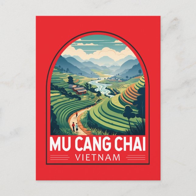 Mu Cang Chai Vietnam Travel Retro Emblem Postcard (Front)