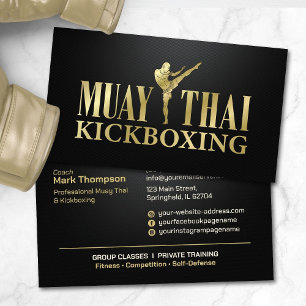 Muay Thai and Kickboxing Coach - Black and Gold Business Card
