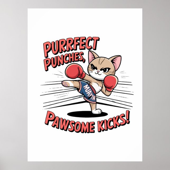 Muay Thai Boxing Cute Anime Cat T-shirt Poster (Front)