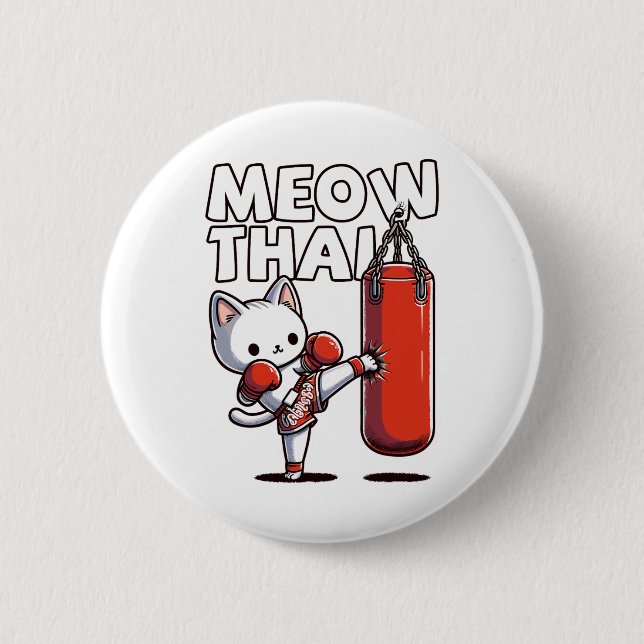 Muay Thai Cat  2 Inch Round Button (Front)
