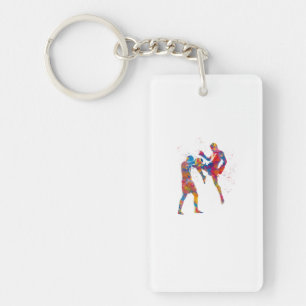 Muay thai fighter in watercolor keychain