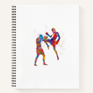 Muay thai fighter in watercolor notebook