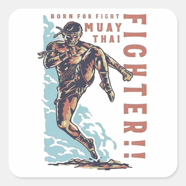 Muay Thai Fighter Martial Square Sticker (Front)