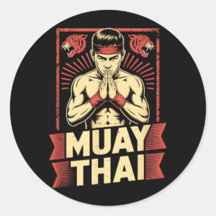 Muay Thai Fighter Vintage Art of 8 Limbs Muay Thai Classic Round Sticker