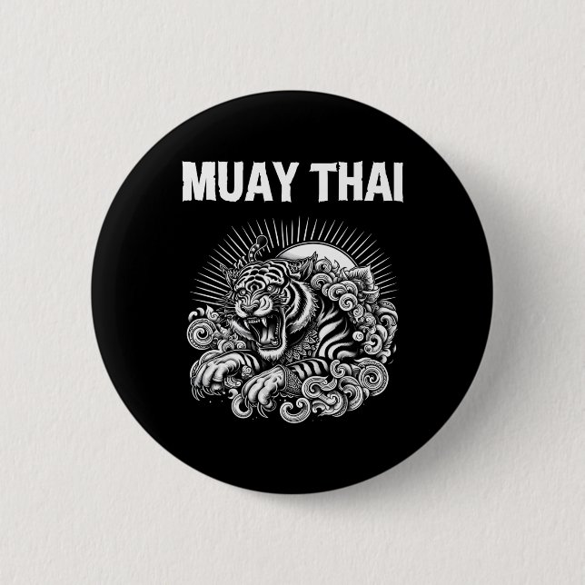 Muay Thai Language Tattoo Tiger Roar Kickboxing Th 2 Inch Round Button (Front)