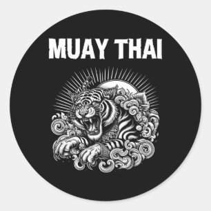 Muay Thai Language Tattoo Tiger Roar Kickboxing Th Classic Round Sticker