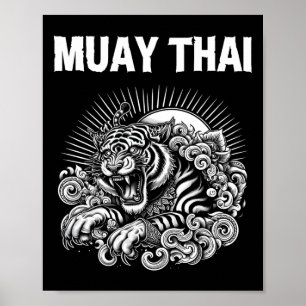 Muay Thai Language Tattoo Tiger Roar Kickboxing Th Poster