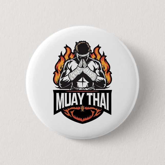 Muay Thai Logo - Thai Boxing Fighter  2 Inch Round Button (Front)