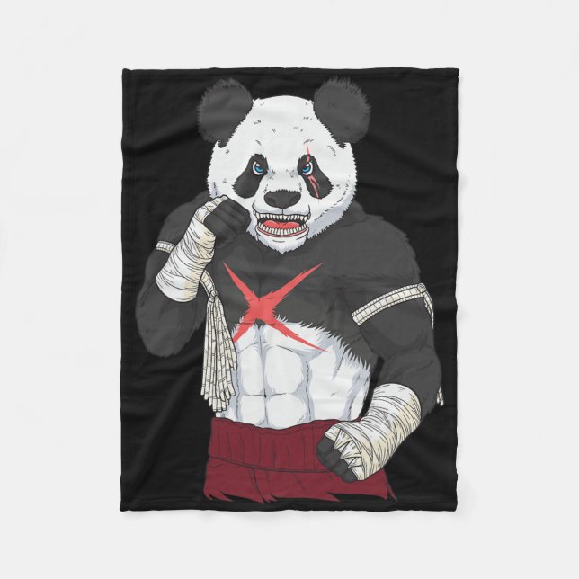 Muay Thai Panda Kickboxing Fighter _1  Fleece Blanket (Front)