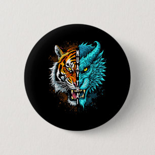 Muay Thai Tiger Dragon Fusion Art 2 Inch Round Button