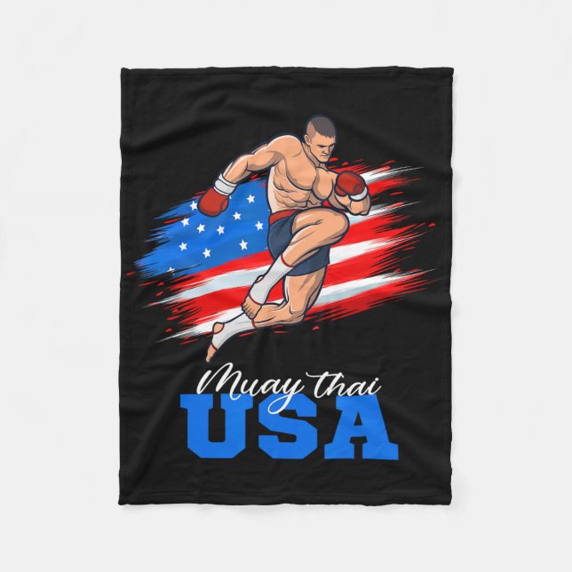 Muay Thai Usa Support Team American Flag Kickboxin Fleece Blanket (Front)