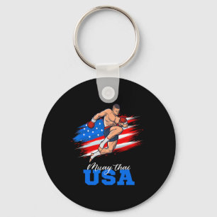 Muay Thai Usa Support Team American Flag Kickboxin Keychain