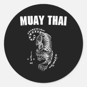 Muay Thailand Sak Yant Art Tattoo Tiger Kickboxing Classic Round Sticker