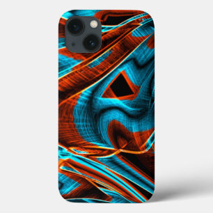 Much crooked red and sky blue burnt with grooves iPhone 13 case