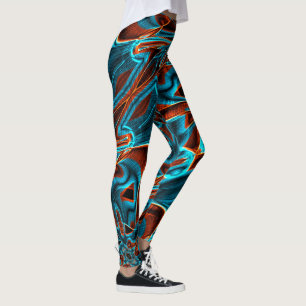 Much crooked red and sky blue burnt with grooves leggings