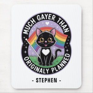 Much Gayer – Funny Cute Black Cat LGBTQ Pride Mouse Pad