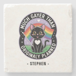 Much Gayer – Funny Cute Black Cat LGBTQ Pride Stone Coaster