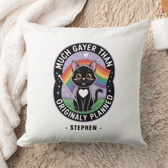 Much Gayer – Funny Cute Black Cat LGBTQ Pride Throw Pillow (Blanket)