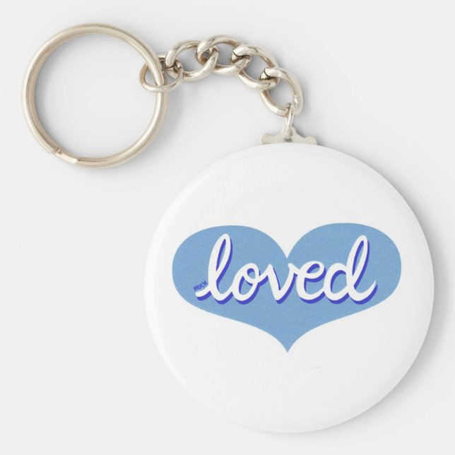 MUCH LOVED - Adored - Blue love heart Keychain (Front)