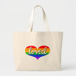 MUCH LOVED - Adored - Rainbow love heart Large Tote Bag