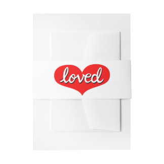 MUCH LOVED - Adored - Red love heart Invitation Belly Band