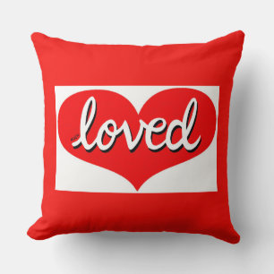 MUCH LOVED- Adored - Red love heart Throw Pillow