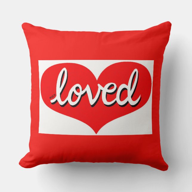 MUCH LOVED- Adored - Red love heart Throw Pillow (Front)