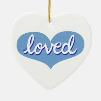 MUCH LOVED - Blue love heart Ceramic Ornament