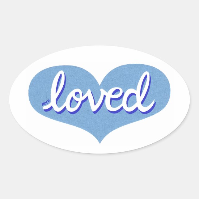 Much Loved - blue love heart - Oval Sticker (Front)