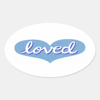 Much Loved - blue love heart - Oval Sticker