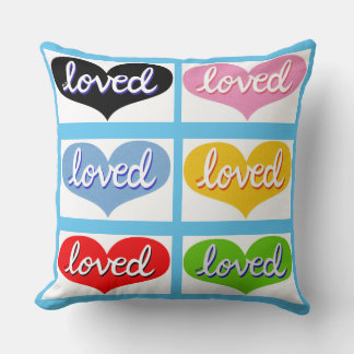 MUCH LOVED- Multi-coloured love hearts- boy/girl Throw Pillow