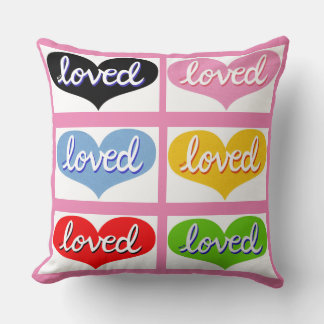 MUCH LOVED- Multi-coloured love hearts- girl Throw Pillow