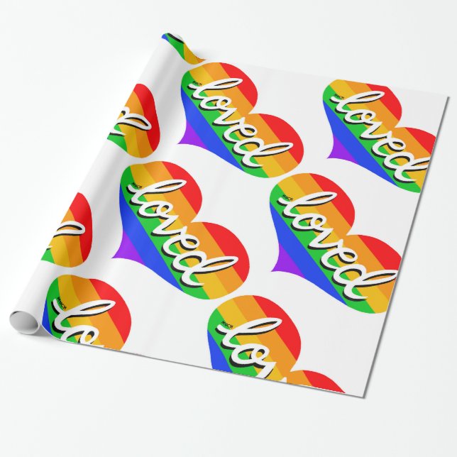 MUCH LOVED - Rainbow love heart - Wrapping Paper (Unrolled)